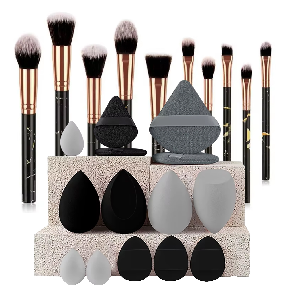 Beauty Queen Makeup - 10 szt. marmurkowych pędzli do makijażu